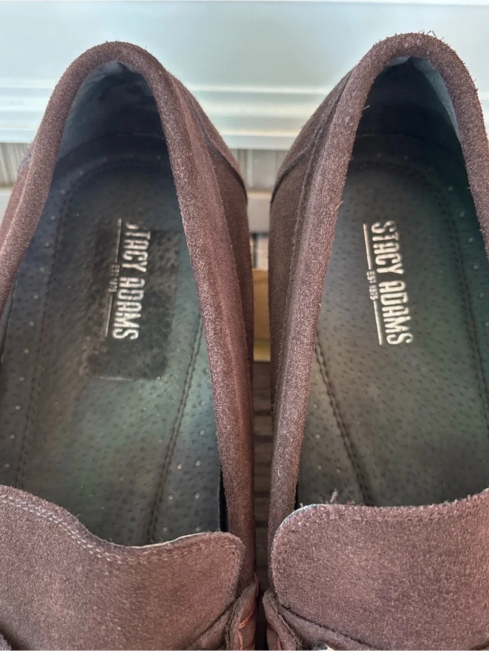 Stacy Adams Brown Suede Slip-On Loafers with Gold-Tone Bit 14 EUC